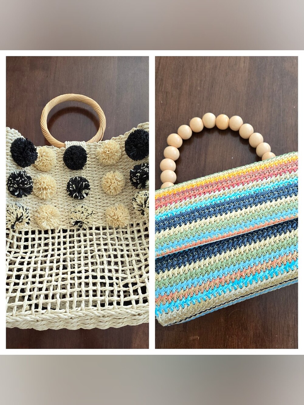 Woven Straw Pom-Pom Tote & NWT Striped Beach Clutch